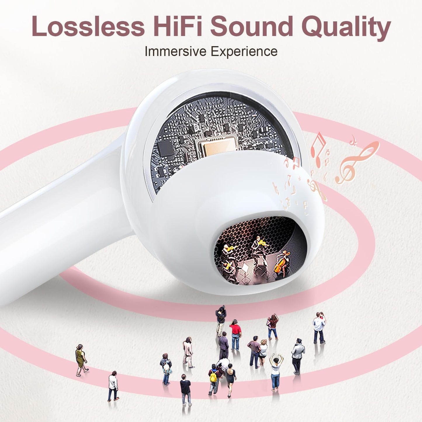 ZIUTY Wireless Earbuds Bluetooth Headphones, 50H Playtime Ear Buds with Mic, LED Digital Display Charging Case, IPX7 Waterproof, Deep Bass Stereo, in-Ear Earphone for iPhone Andriod Phone