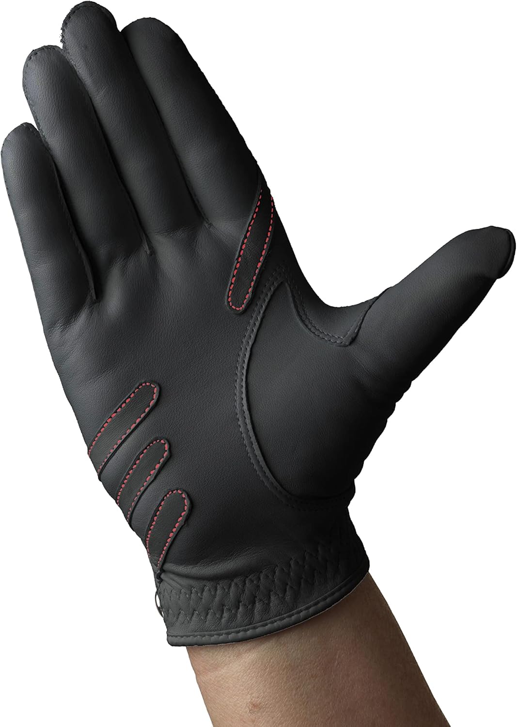 Nice Shot Trident Golf Glove with Power Grip Strips in Premium Black Cabretta Leather