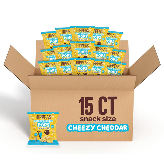 Hippeas Cheezy Cheddar Pops, 0.5 Ounce (Pack of 15), 2g Protein, Fiber, Vegan, Gluten-Free, Crunchy, Plant Protein Snacks