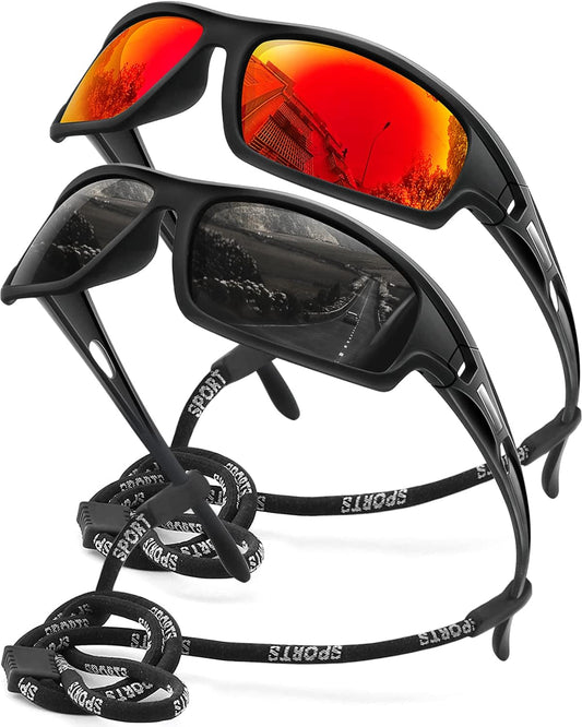 Polarized Sports Sunglasses for Men 100% UV Protection Wrap Around Unbreakable Sun Glasses for Fishing Driving
