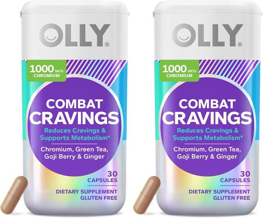 OLLY Combat Cravings, Metabolism & Energy Support Supplement,1000 mcg Chromium, Green Tea, Goji Berry, Ginger - 30 Count (Pack of 2)