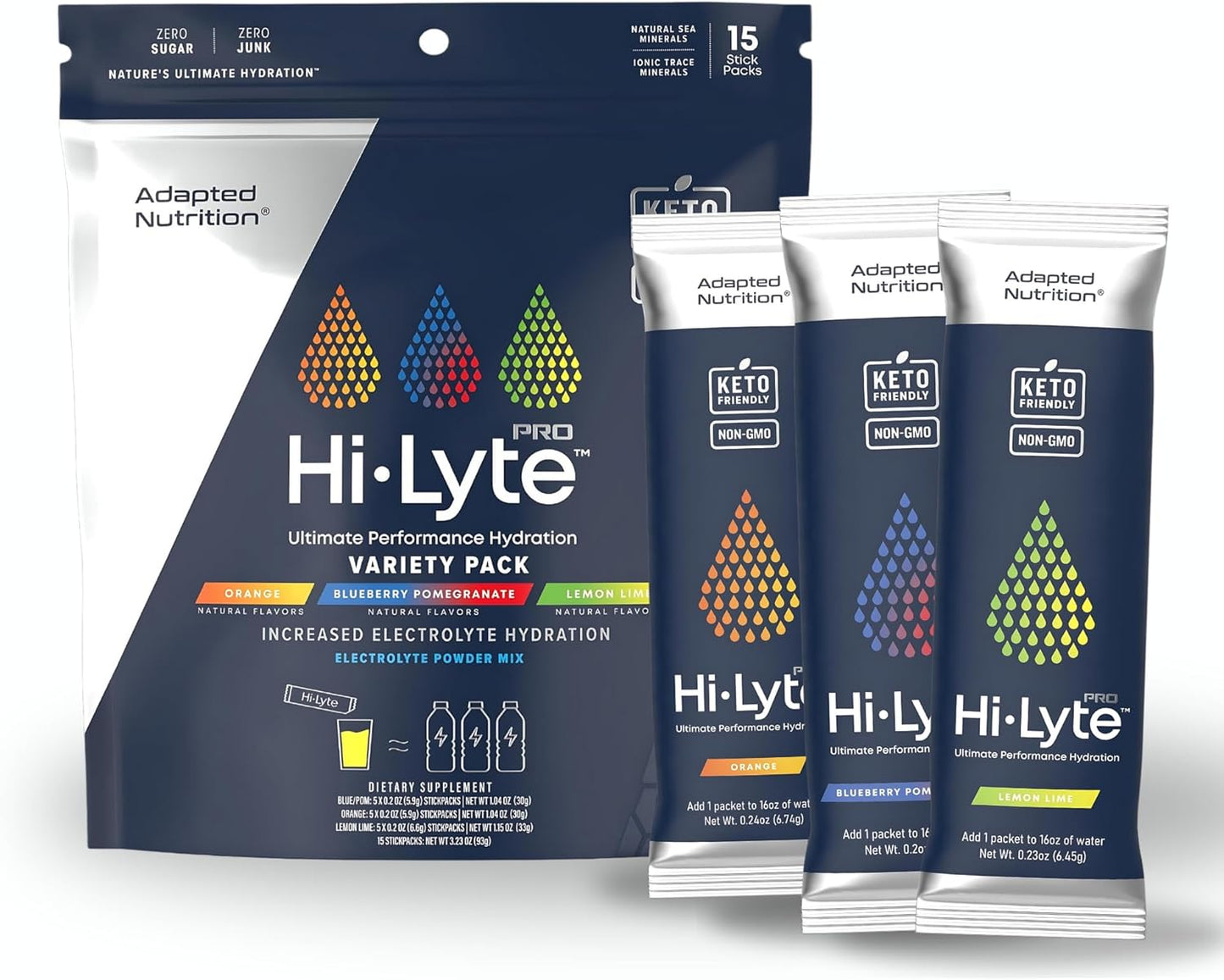 Hi-Lyte Pro Hydration Packets - 15 Individual Drink Packets | Variety Pack | Flavored Electrolyte Powder | Sugar-Free, Zero Carb, Zero Calorie