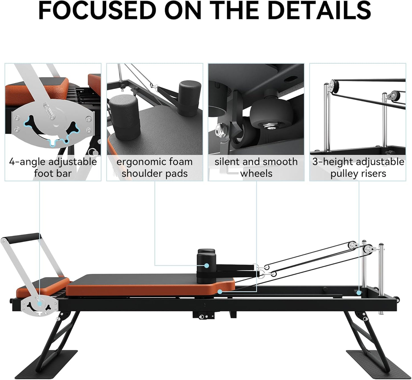 Pilates Reformer,Dpiolrcag Foldable Pilates Machine & Equipment for Home Use and Gym Workout, Suitable for Advanced and Beginners Users, Up to 250 lbs Weight Capacity