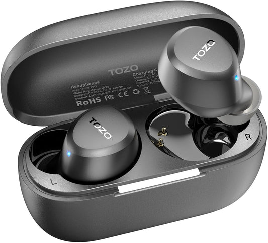 TOZO A1 Wireless Earbuds Bluetooth 5.3 Light Weight in Ear IPX5 Waterproof Headphones 2 Mic for AI Calls, Immersive Premium Sound Bass Headset with Charging Case, 32 Presets EQ Customization via App