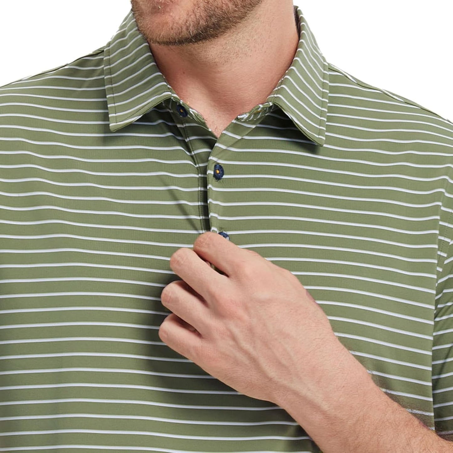 M MAELREG Golf Shirts for Men Moisture Wicking Striped Polo Performance Dry Fit Business Sports Mens Polo Shirts Short Sleeve