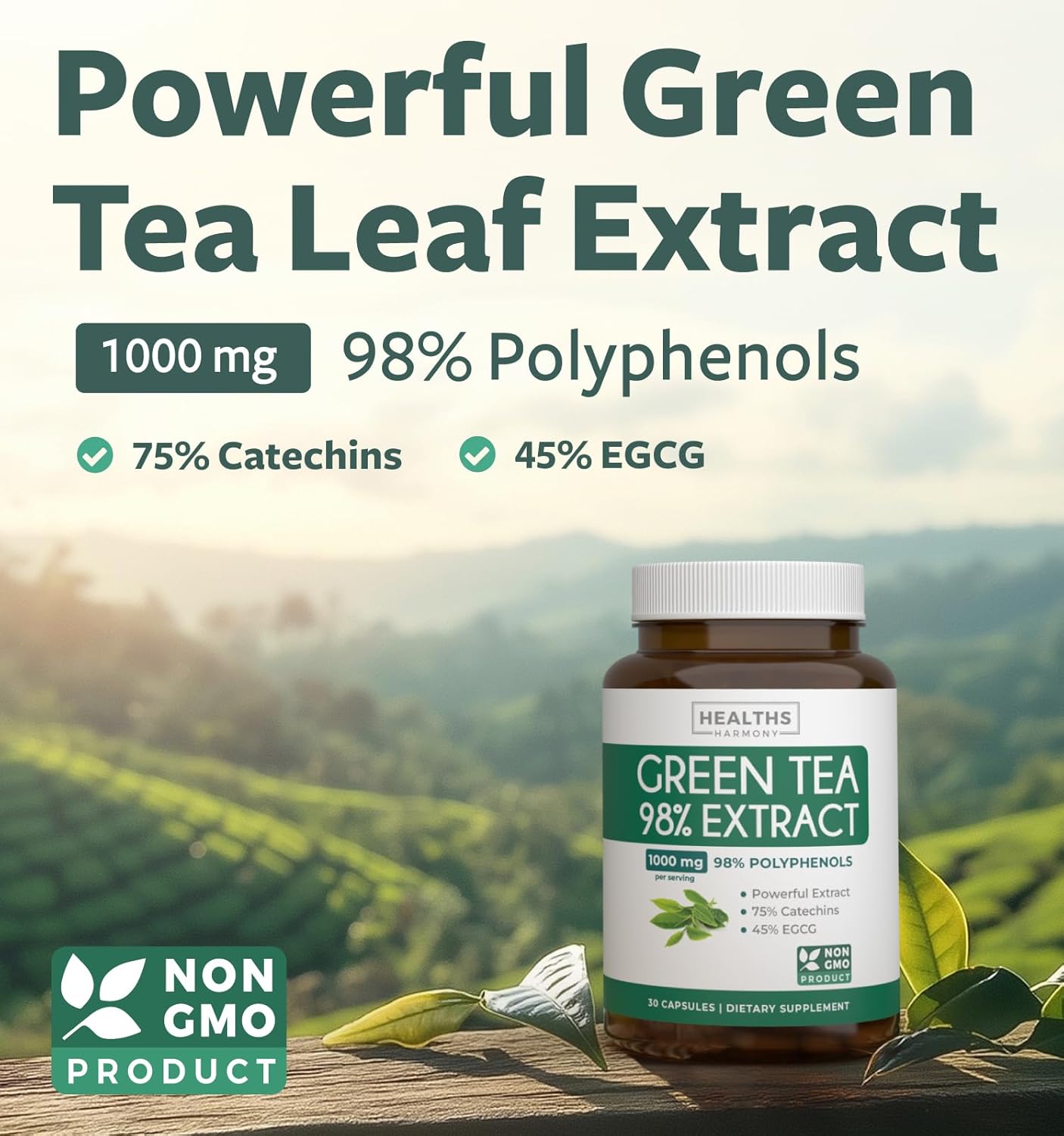 EGCG Green Tea Extract Capsules - Super High Potency Green Tea Pills Antioxidant Rich Formula Packed with Polyphenols Catechins & EGCG - 500mg Per Capsule - Non-GMO & Made in the USA (Trial Size)