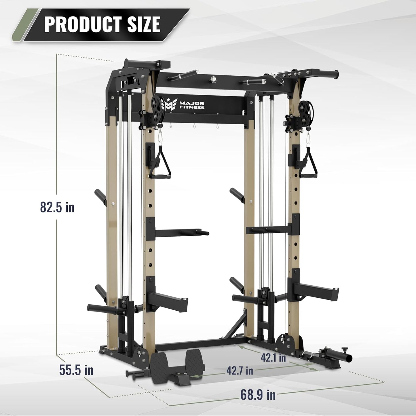 MAJOR FITNESS F22 Multi-Functional Power Rack—1600lbs Capacity All-in-One Squat Rack with Dual Pulley System for Home Gym Strength Training