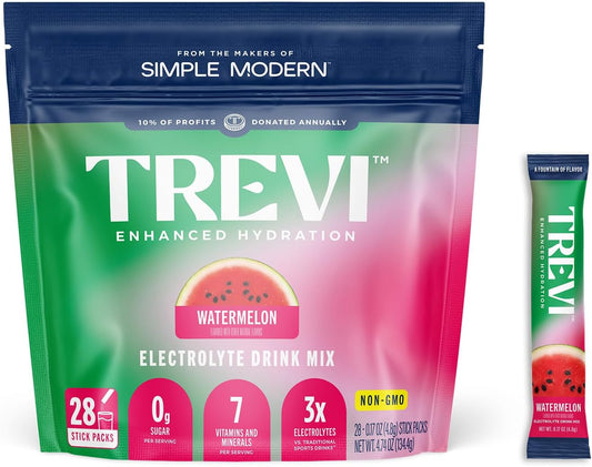TREVI™ Sugar Free Electrolytes - Drink Mix Hydration Powder Packets - 28 Count - Watermelon
