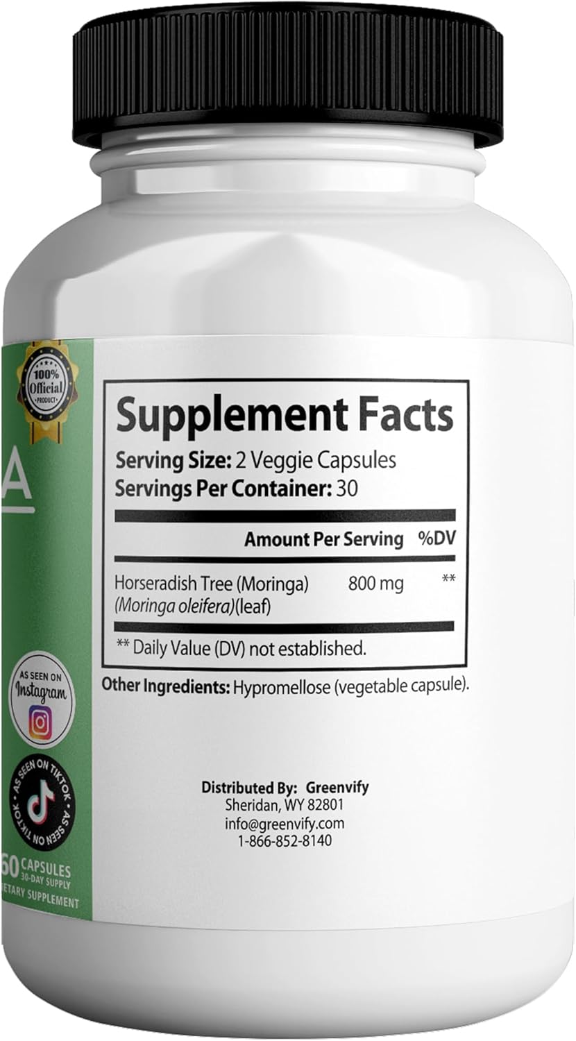 Modern Remedies Pure Moringa Max Leaf Powder Supplement, 800mg, 60 Capsules, Extra Strength for Mood, Sleep and Joint Support, Gluten Free (1)