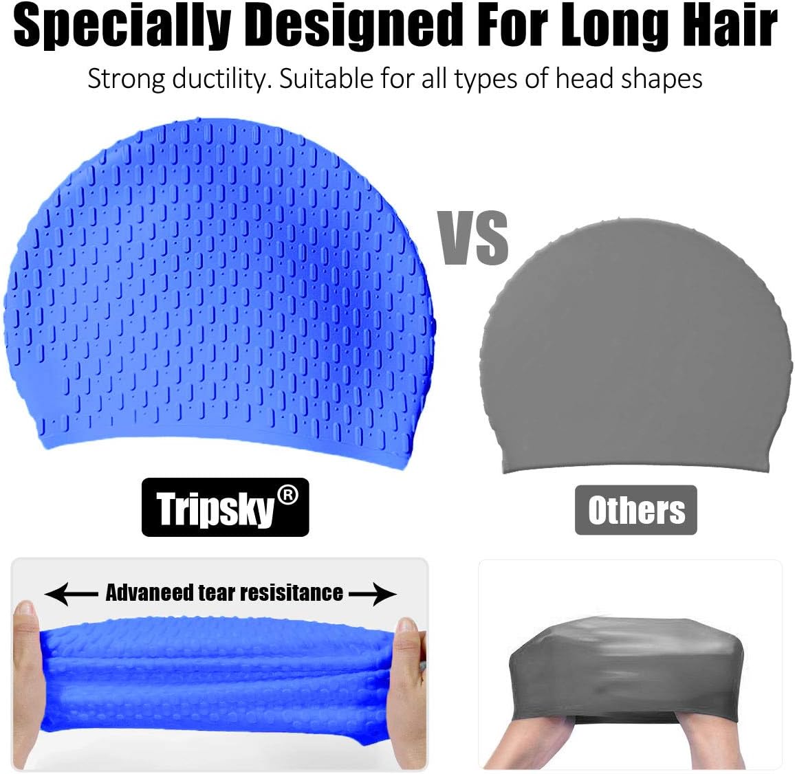Tripsky Silicone Swim Cap,Comfortable Bathing Cap Ideal for Curly Short Medium Long Hair, Swimming Cap for Women and Men, Shower Caps Keep Hairstyle Unchanged…