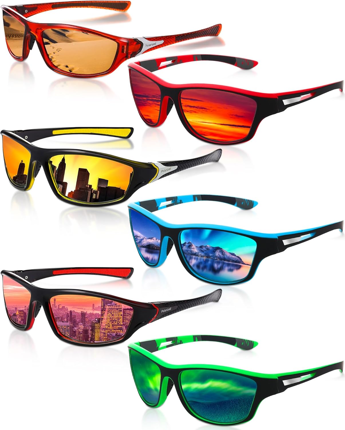 Frienda 6 Pack Polarized Sport Sunglasses for Men Multipack Fit over Glasses Pack Lot Set Men's Sport Fishing Eyeglasses