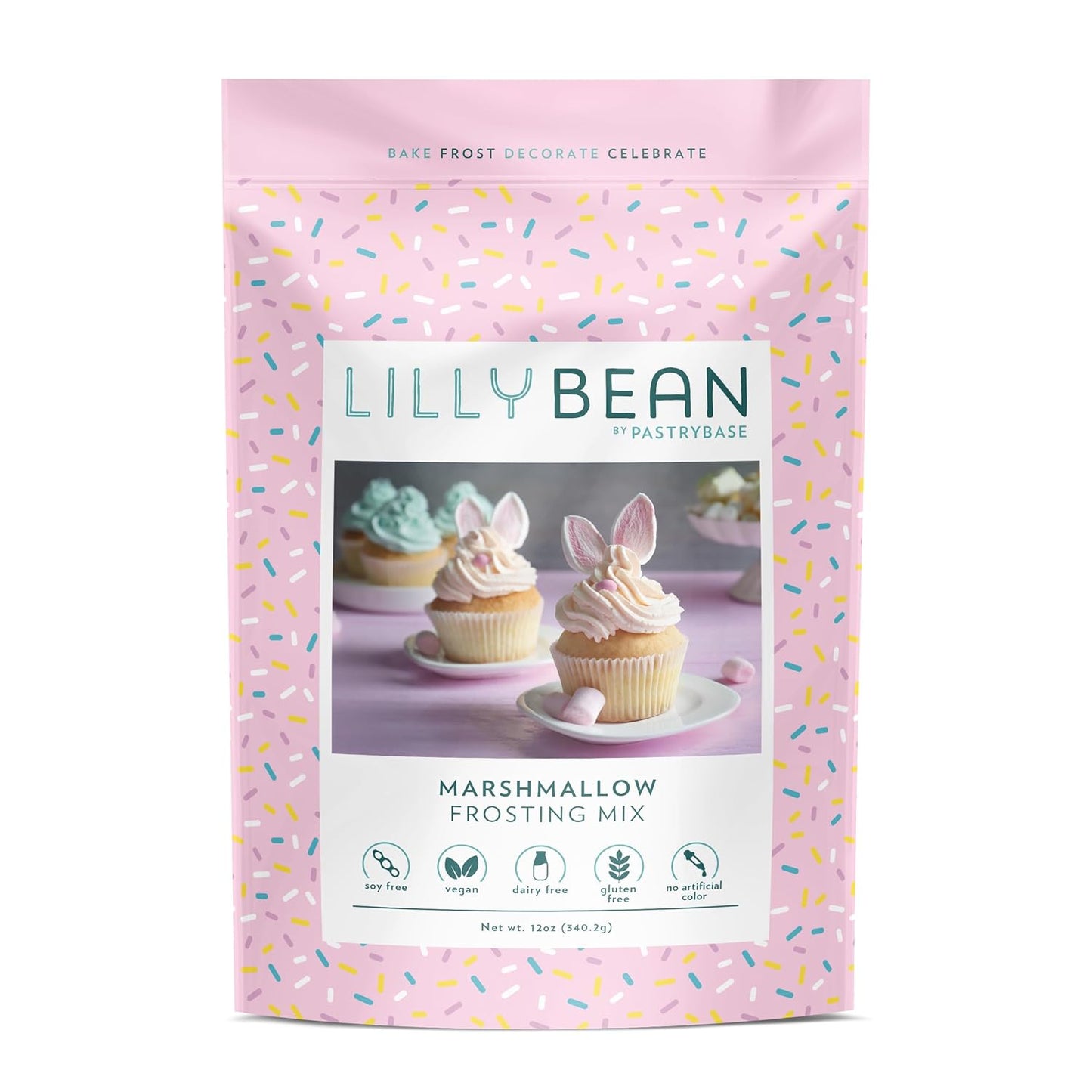 LillyBean Gluten Free Marshmallow Buttercream Frosting Mix with No Artificial Colors - Dairy and Soy Free, Vegan Icing for Decorating Cakes, Cupcakes, Cookies - 12 oz