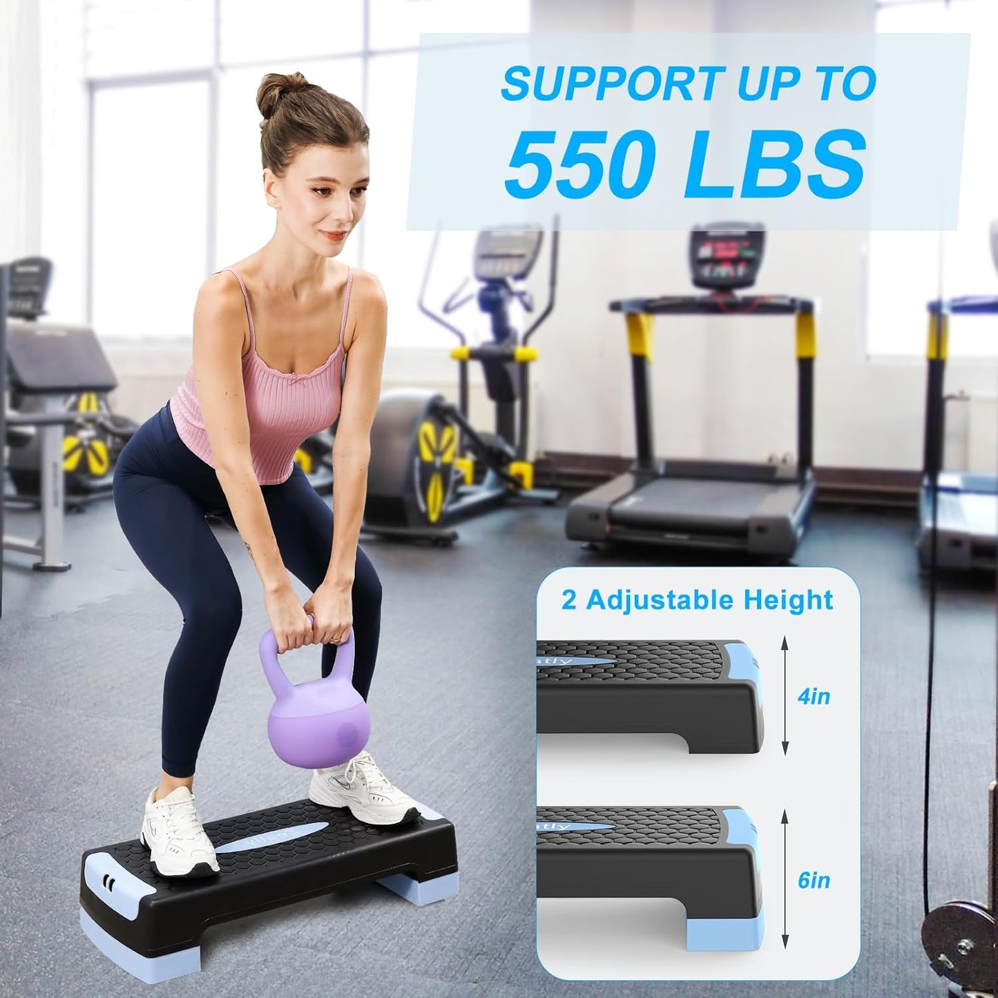 4-in-1 Adjustable Aerobic Step Platform (4"/6") - Workout Stepper with Resistance Bands, Non-Slip Balance Board - Home Gym Equipment for Step Training, Cardio, Pilates & Physical Therapy