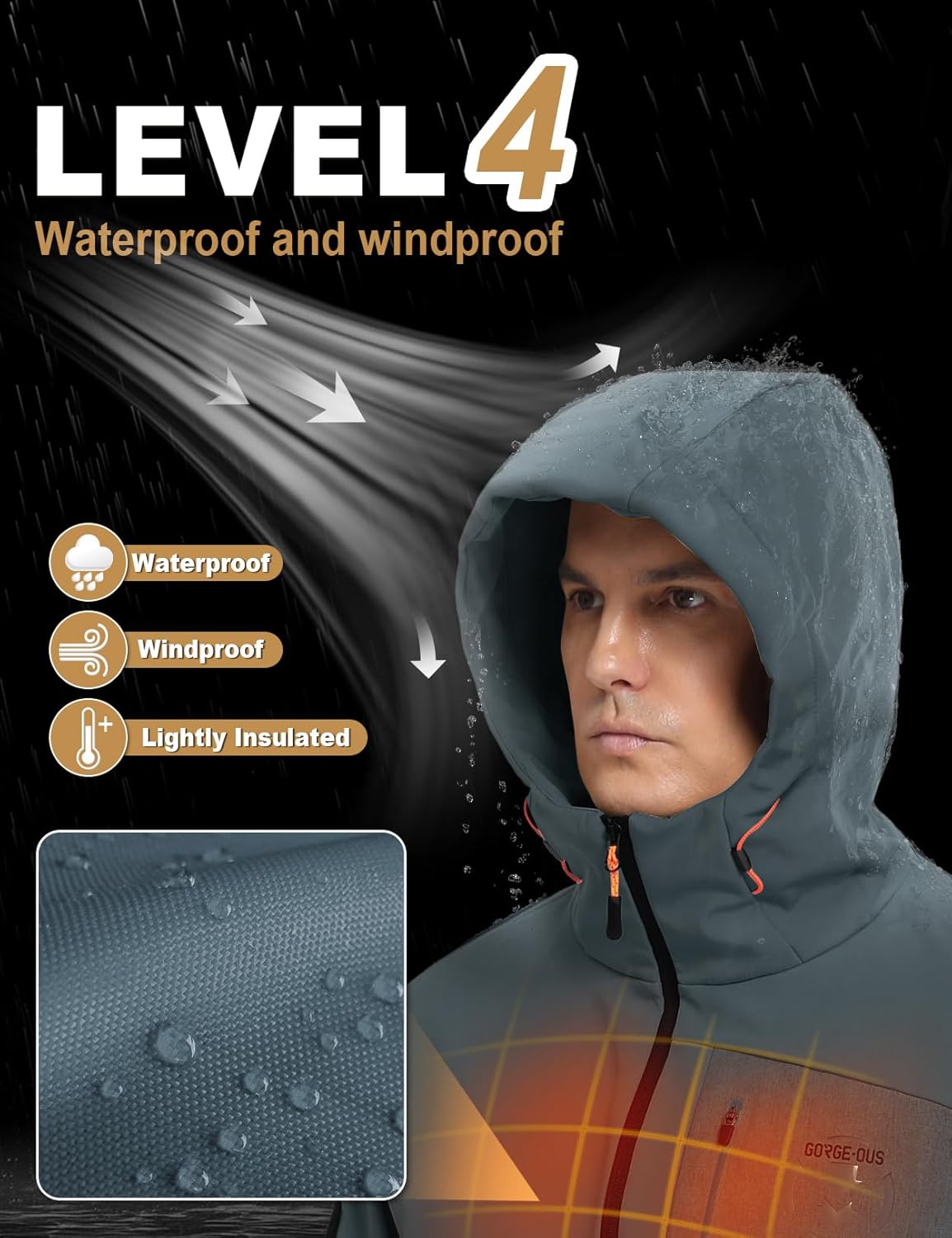 GEMYSE Men's Lightweight Rain Jacket Waterproof Raincoat Hooded Softshell Windbreaker for Outdoor Hiking Travel