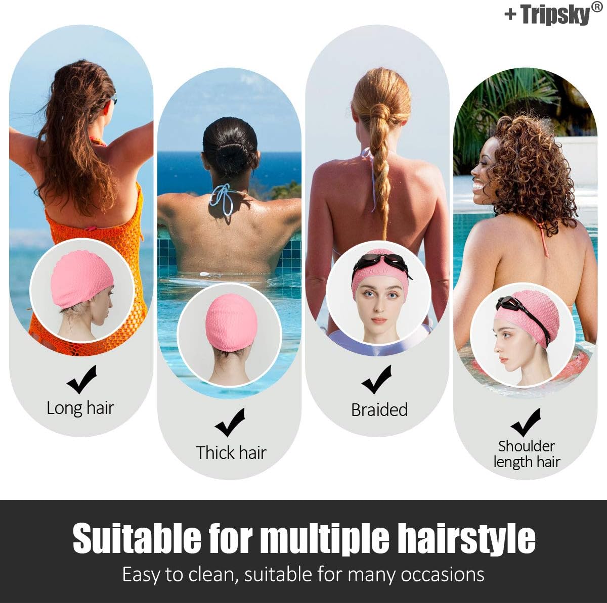 Tripsky Silicone Swim Cap,Comfortable Bathing Cap Ideal for Curly Short Medium Long Hair, Swimming Cap for Women and Men, Shower Caps Keep Hairstyle Unchanged…