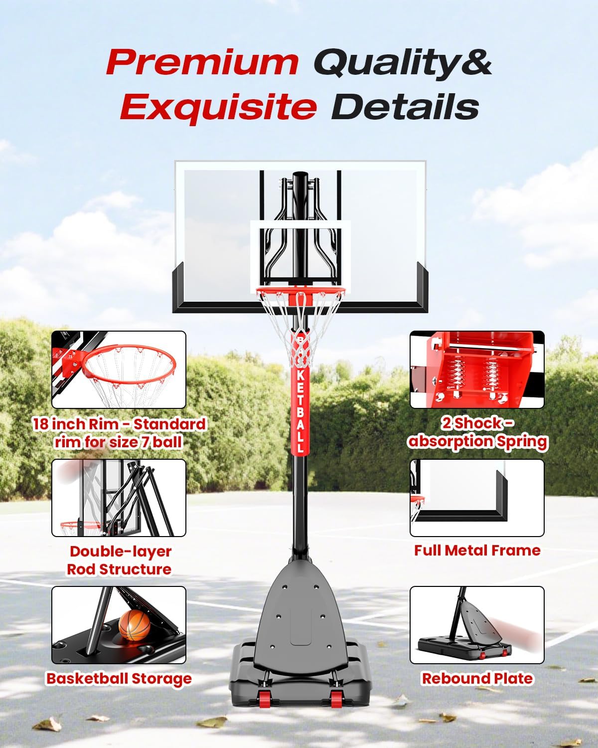 Basketball Hoop Outdoor 10 FT Height Adjustable, Portable Basketball Goals Systems with 45" Backboard for Youth Adults Kids - Backyard, Driveway, Indoor Play