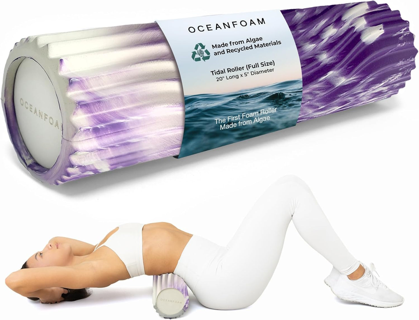 Oceanfoam Tidal Roller - Purple Marbled - Muscle Massage Foam Roller for Back Pain & Stretching - Firm and Ergonomic Wide Wave Textured - Yoga, Athletics, & Wellness - Full Size, 20" x 5"
