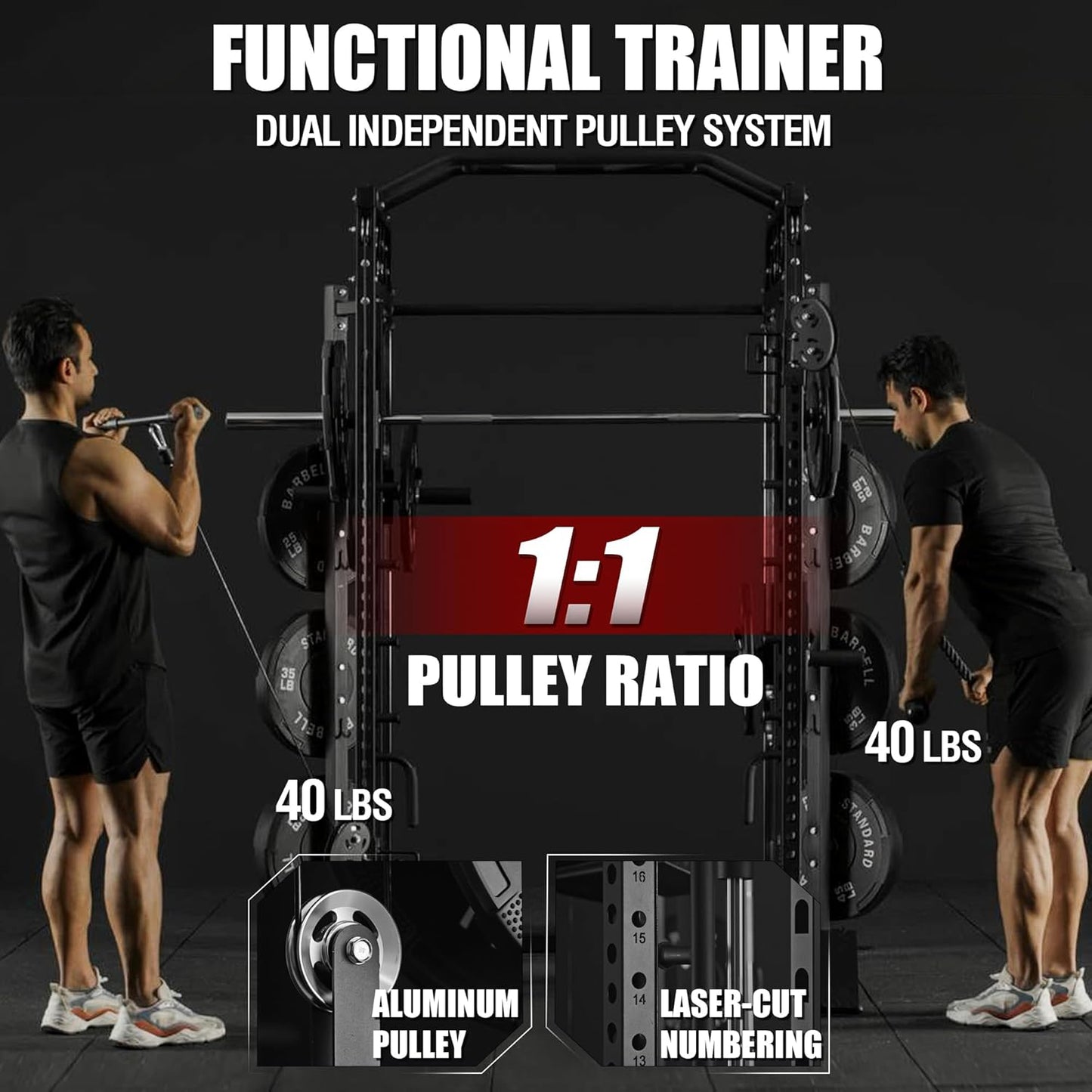 Mikolo Smith Machine, Multi-Function Power Cage with Dual Pulley System, Vertical Leg Press Attachment, Squat Rack Power Rack with More Training Attachment for Home Gym