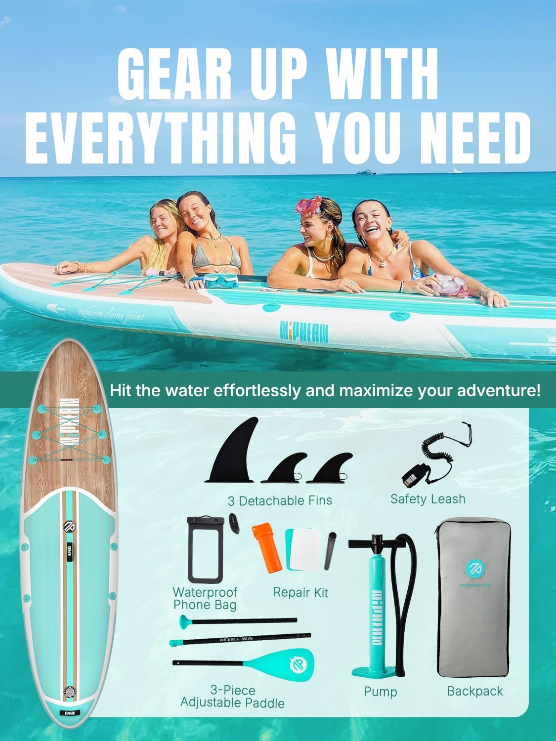 Niphean Inflatable Stand Up Paddle Board with SUP Accessories, Anti-Slip EVA Deck, 10’6’’ Inflatable Paddle Boards for Adults & Youth of All Skill Levels
