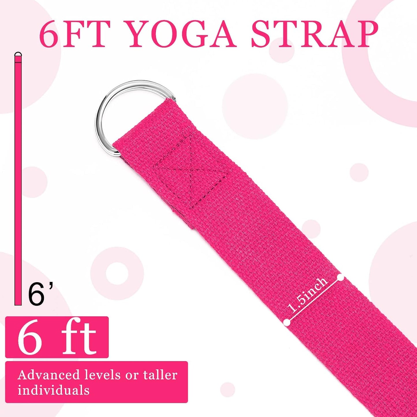 Leyndo 24 Pieces Yoga Strap Stretching Pilates Exercise Adjustable Straps 6 ft Non Elastic Yoga Belt with Adjustable D Ring Buckle for Pilates Gym Workouts Fitness