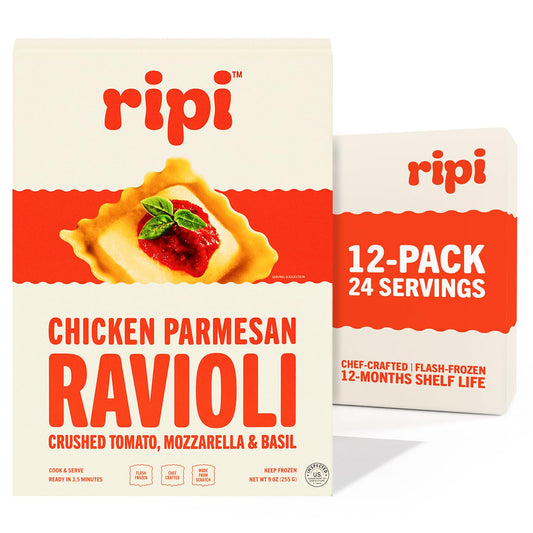 Ripi Chicken Parmesan Ravioli - Crushed Tomatoes, Mozzarella & Basil - Frozen Pasta Meal - Ready in Under 5 Minutes, 9oz packs (12 Pack, Chicken Parmesan)