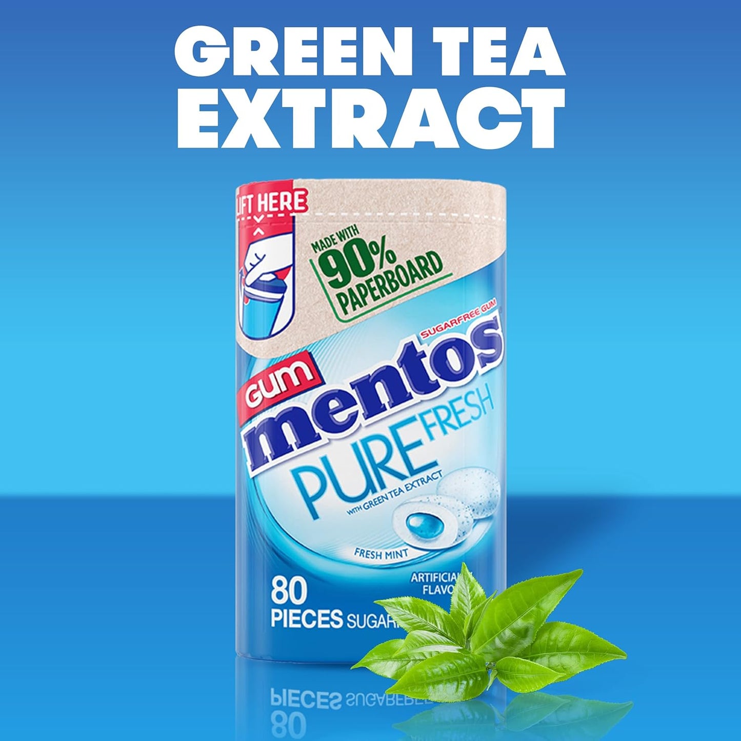 Mentos Pure Fresh Chewing Gum, Sugar-Free, Xylitol, Fresh Mint, 80 Piece Bottle, recyclable 90% Paperboard Bottle, 80 Count (Pack of 4)