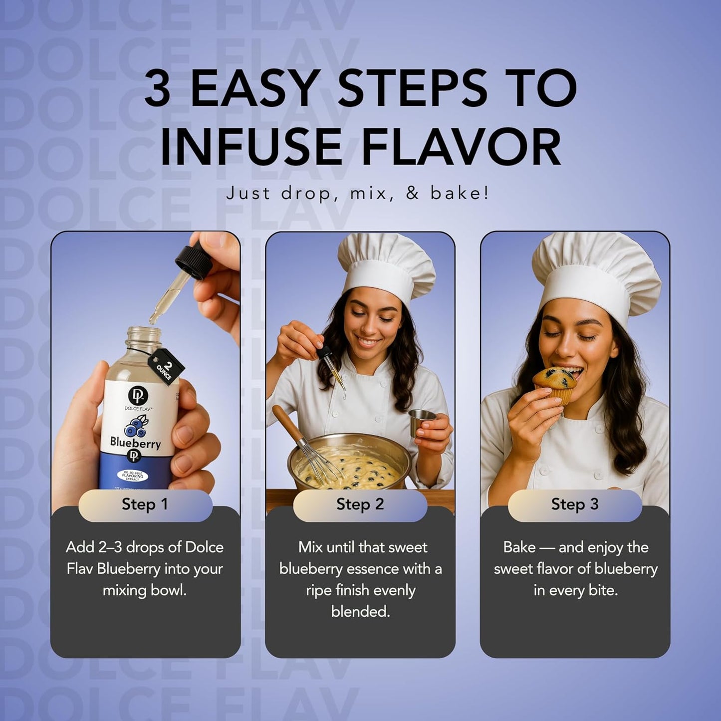 Dolce Flav Blueberry Extract – 8 Ounce Oil-Soluble Kosher, Sugar-Free, Concentrated Ripe Blueberry Flavoring for Baking, Chocolates & Desserts, Includes Measured Dropper