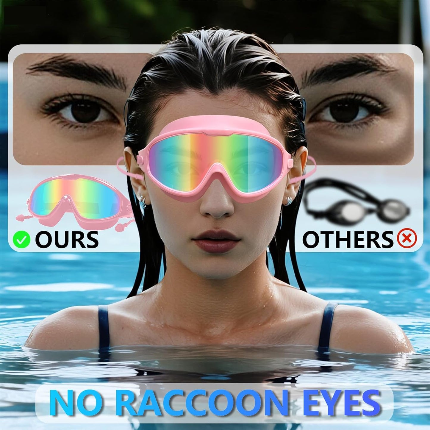 Adult Swimming Goggles for Women Men,No Leak No Fog Wide View, Sunglass Goggle with Earplugs and Nose Clip