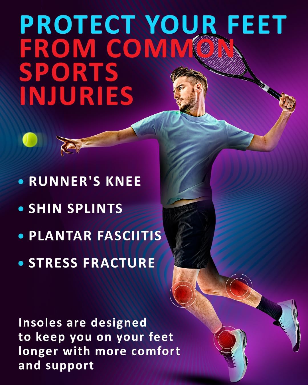 Sport Shock Absorbing Insoles - Athletic Shoe Cushioning Inserts for Men and Women - Ideal for Active Sports Running Training Hiking - Neutral Arch Good for Sneakers Shoes (M, Indigo)