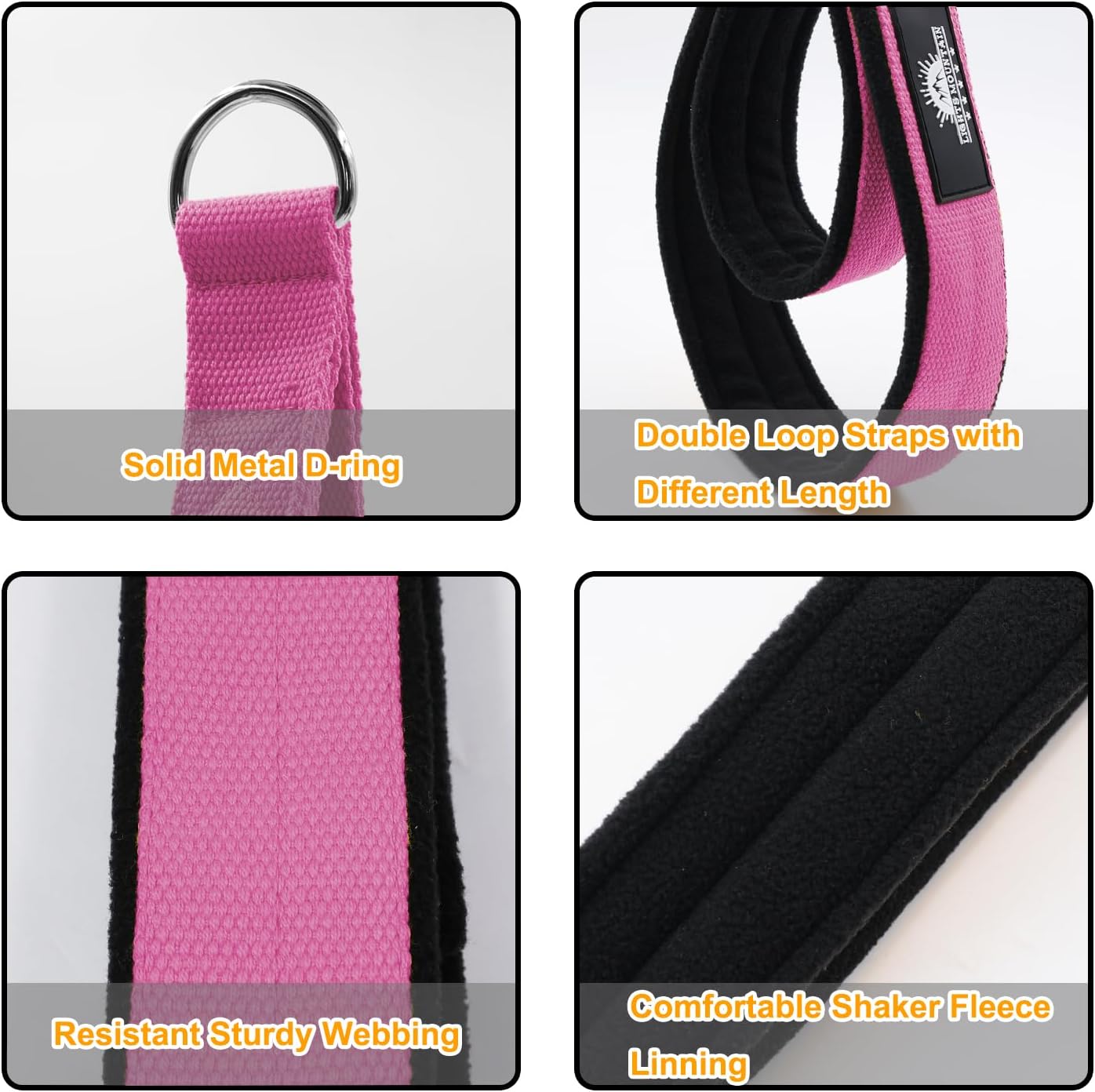 1 Pair Pilates Double Loop Straps for Reformer Fitness D-Ring Straps Handle, Yoga Exercise Accessories for Home Gym Workout