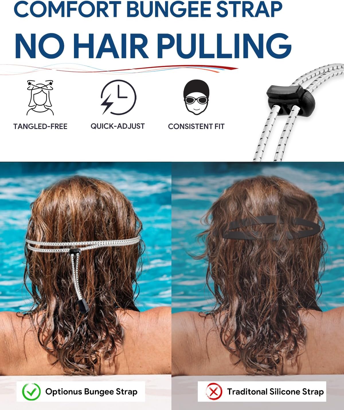 Swim Goggles, Polarized Adult Swimming Goggles Bungee Strap No Hair Pulling Anti-fog Pool Goggles for Men Women