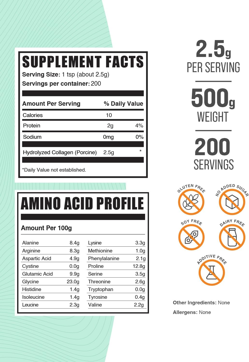 BulkSupplements.com Porcine Collagen Powder - Hydrolyzed Collagen Supplement, for Hair, Skin, & Nails - Unflavored & Gluten Free, 2.5g per Serving, 500g (1.1 lbs) (Pack of 1)