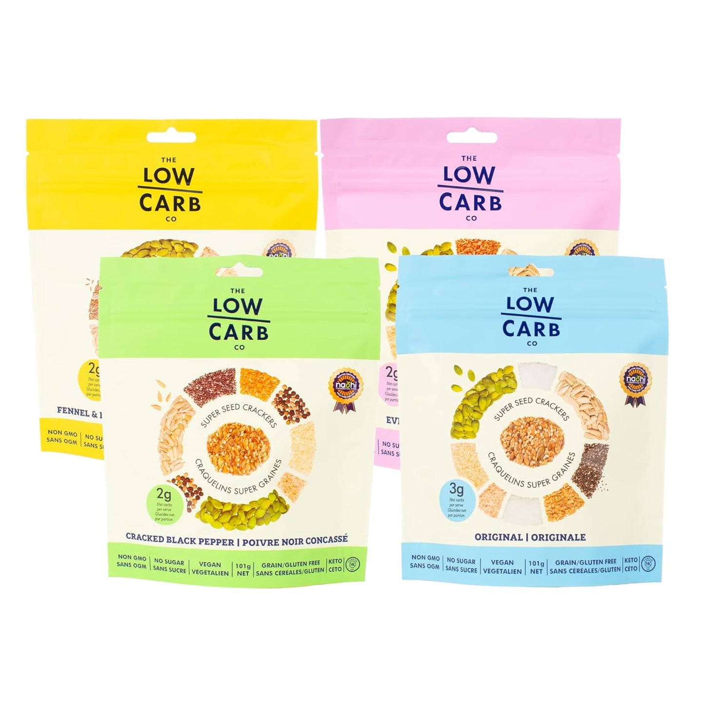 Super Seed Crackers, Gluten Free & Keto Friendly Healthy Snacks, Vegan, Zero Sugar, Paleo & Diabetic Friendly, Nut Free, 20g High Protein, 18g High Fiber, 3.56oz Each, 4-Pack, Variety of Flavors