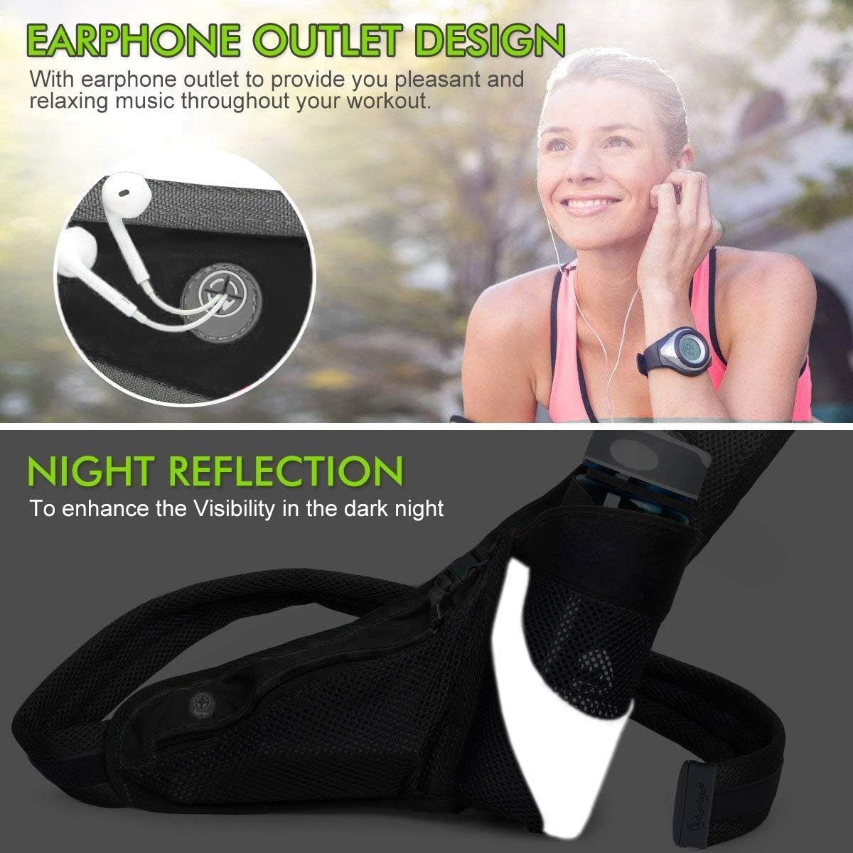 PYFK Running Belt Hydration Waist Pack with Water Bottle Holder for Men Women Waist Pouch Fanny Bag Reflective