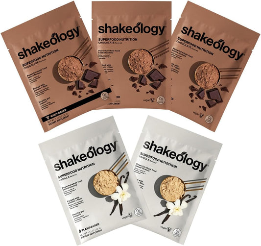 Shakeology 0g Added Sugar Sampler Pack Vegan & Whey Protein Powder, Gluten Free Superfood Protein Shake with Supergreens, Probiotics for Gut Health, Adaptogens, Vitamins, 16g Protein per Serving