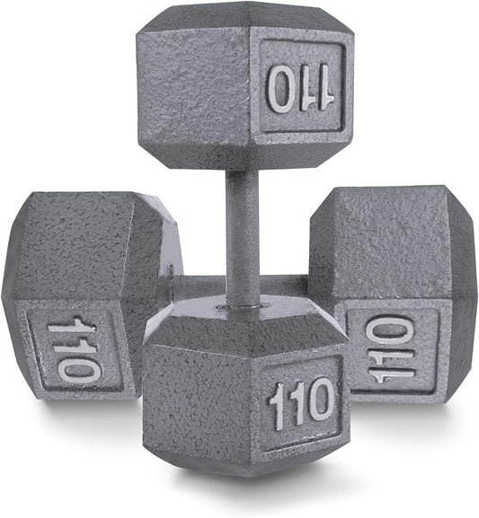WF Athletic Supply Cast Iron Solid Hexagon Gray/Black Dumbbells, Strength Training Free Weights Set of 2 for Women and Men, Hand Weights Sold by Pairs, Multi-Select Size Options Available