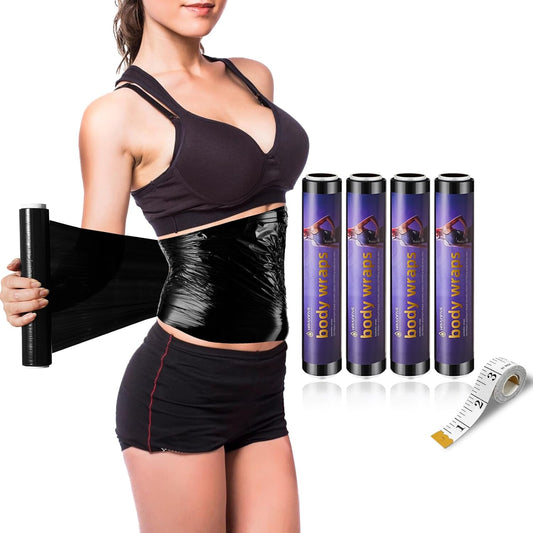 60 Meters Black Osmotic Plastic Body Wrap, Workout & Sweat Enhancer Stomach Film Body Applicator Power Wrap (4 Rolls)