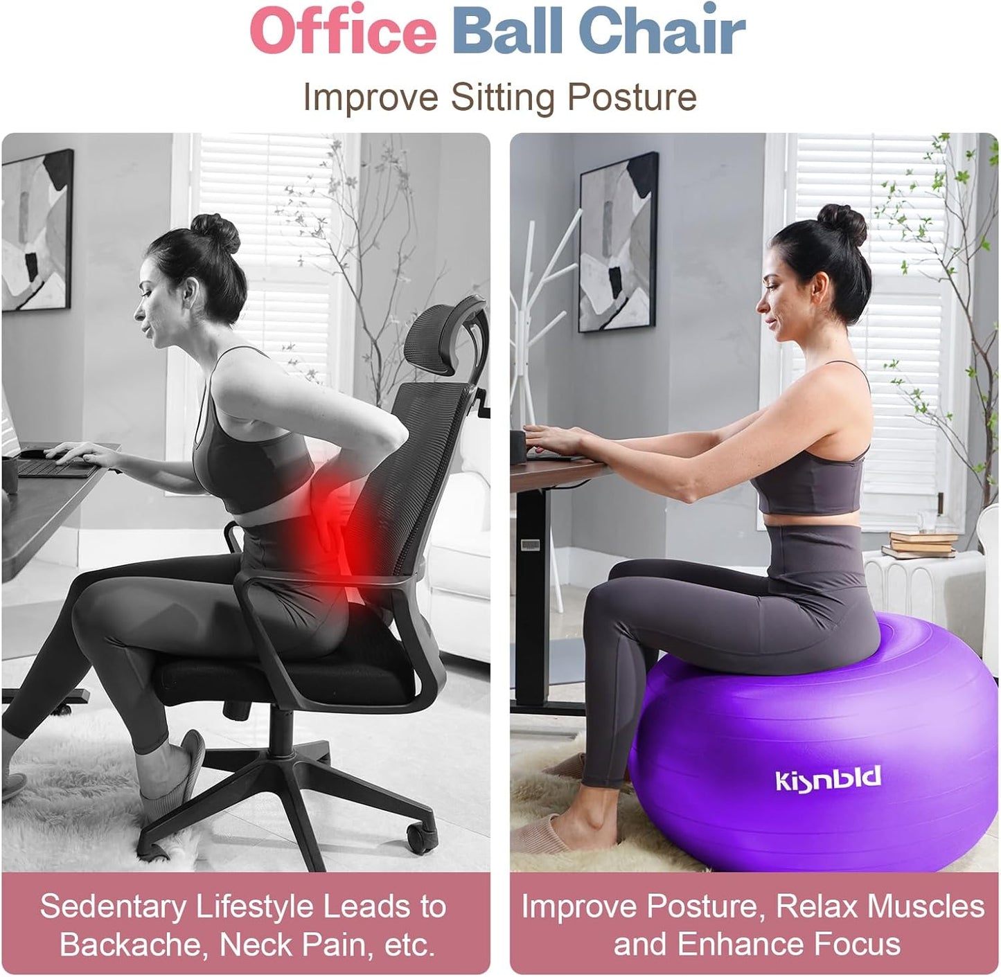 Exercise Ball, Extra Thick Yoga Ball for Workout Pregnancy Stability, 4 Sizes Anti-Burst Balance Ball with Foot Pump - Heavy Duty Fitness Ball Chair for Office, Home & Gym