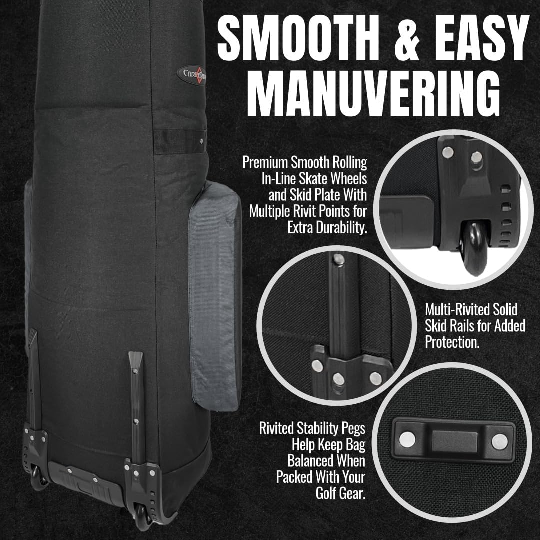 CaddyDaddy Constrictor Soft-Sided Golf Travel Bag Cover with Thick Dense Foam Padded Top 1 Year Full Travel Bag Replacement Coverage | Wheels & Lockable Zippers Case for Transporting Clubs on Airlines