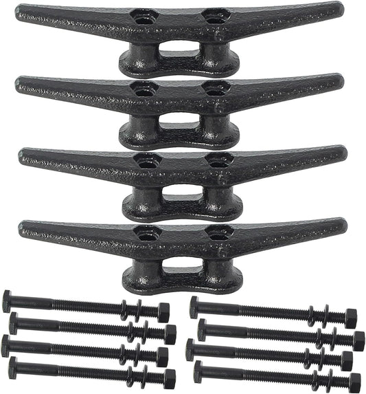 Dock Cleats 6/8/10 inch With Hardware,Electrophoretic Coated Black Boat Cleat Dock Boat Cleats,Rope Cleat Boat Dock Cleats Ideal for Boat Docks, Decks, Piers for Tying up Boats (2,4,6,8,12 Pack)