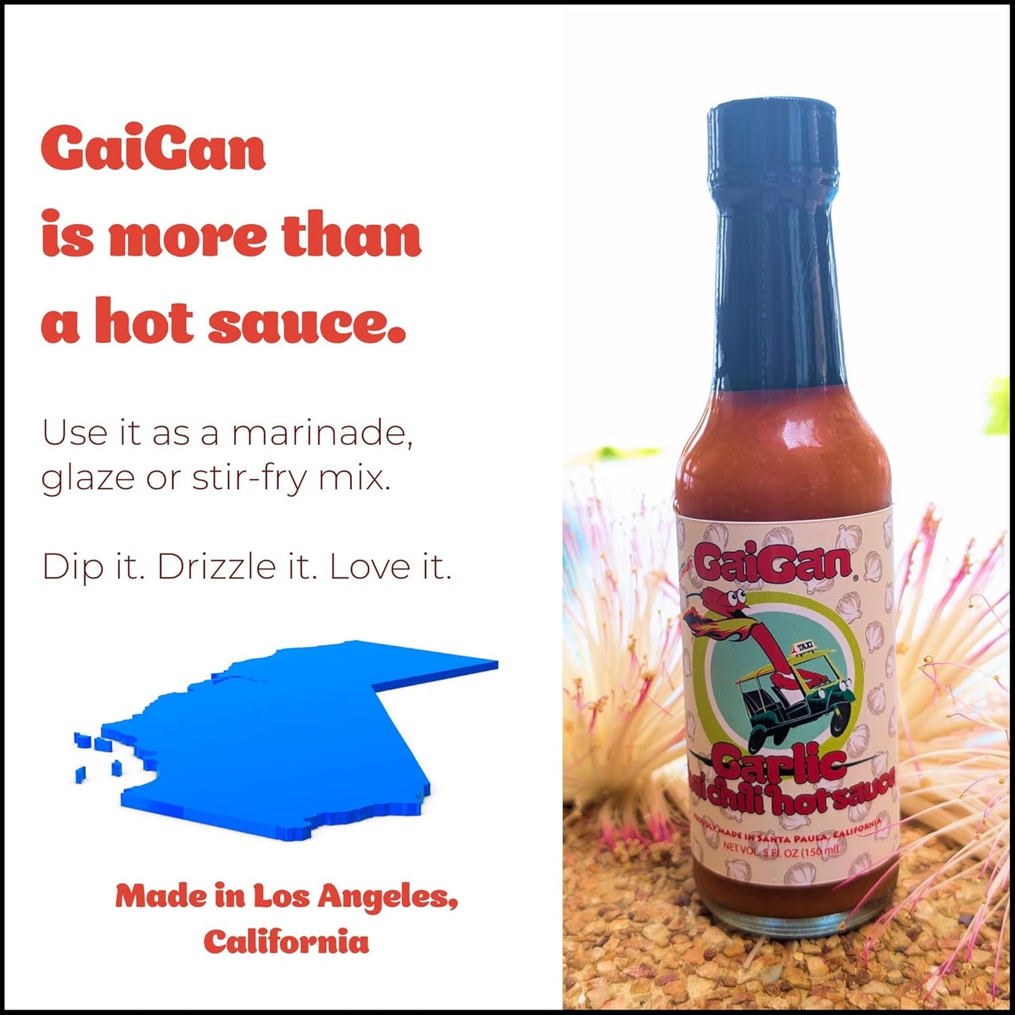 GaiGan - Garlic Thai Chili Hot Sauce Dip & Glaze, All Natural Gluten Free Vegan Condiments with Low Sodium & No Preservatives, 150 mL