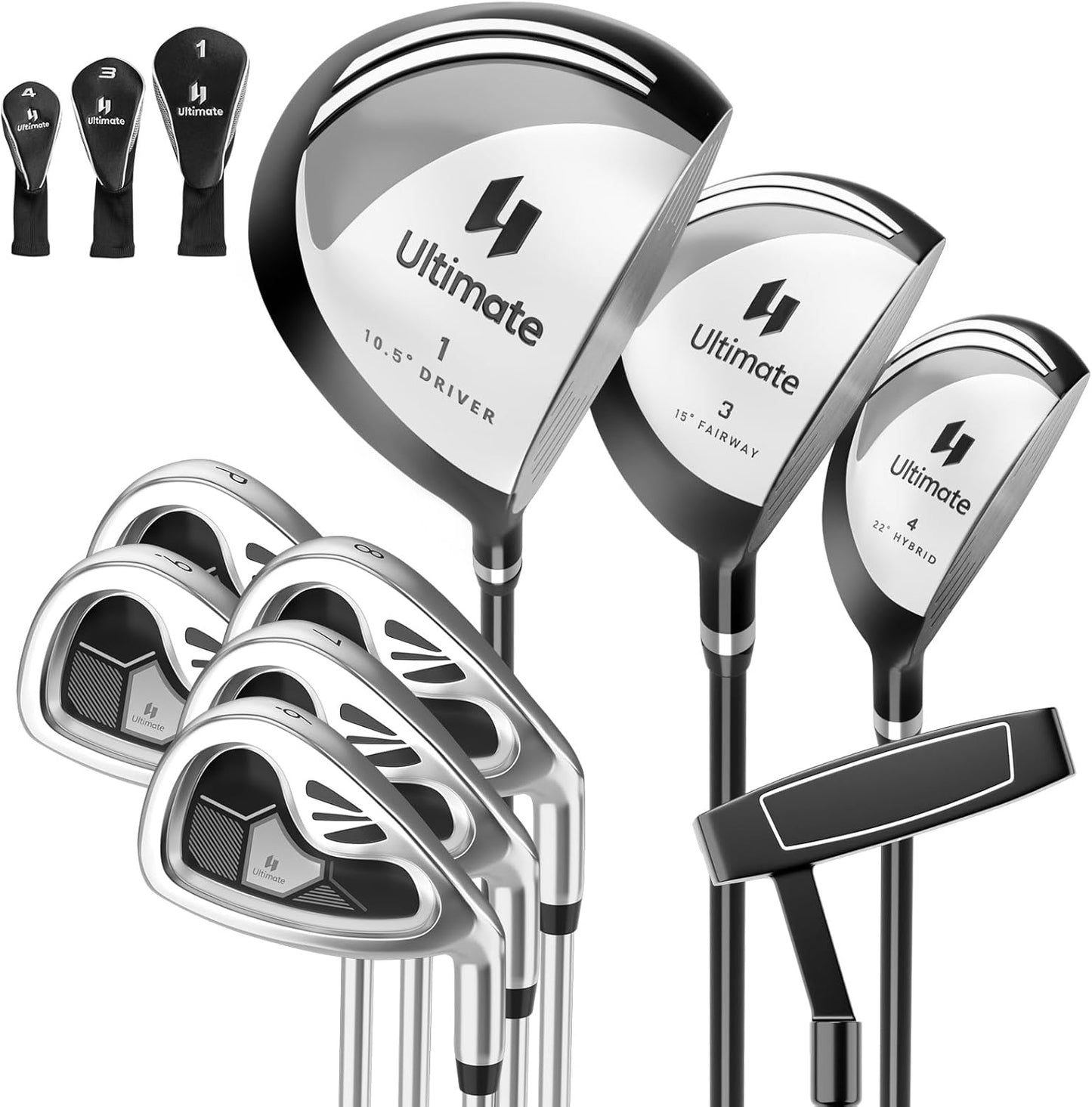 ULTIMATE Men's Complete Golf Club Set – Right-Handed, 9/11-Piece Full Set Including 460cc #1 Driver, #3 Fairway Wood, Hybrid, #6, #7, #8, #9, #P Irons, and a Precision Putter