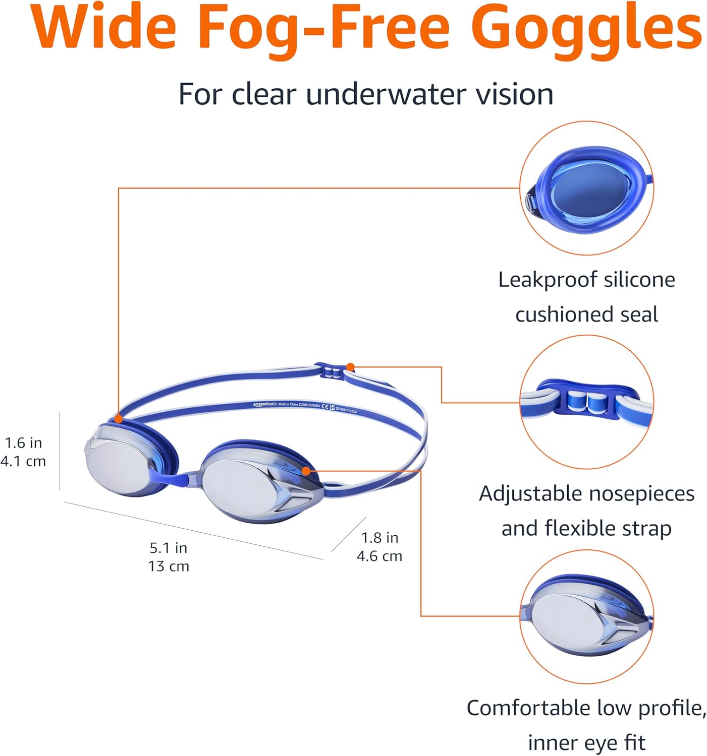 Amazon Basics Unisex Swim Goggles
