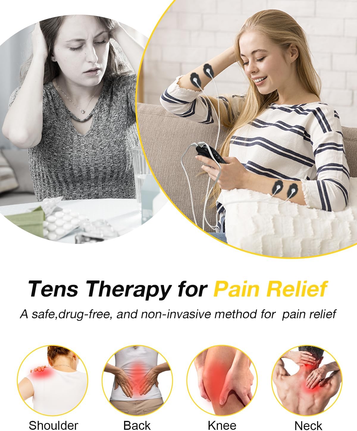 TENS Unit Muscle Stimulator for Pain Relief Therapy – 24 Modes TENS Machine & EMS Massager, Period Simulator Machine for Men & Women, Portable Muscle Stimulator for Back, Shoulder, and Neck Pain