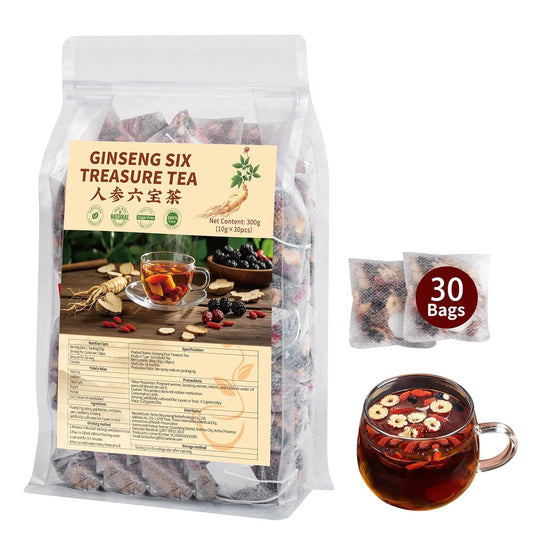 Kidney Tea Formula Ginseng Six Treasure Tea - Natural Chinese Traditional Herbal Ginseng Five Treasures Kidney Detox Cleanse Teabag For Men Women - 30 Bags