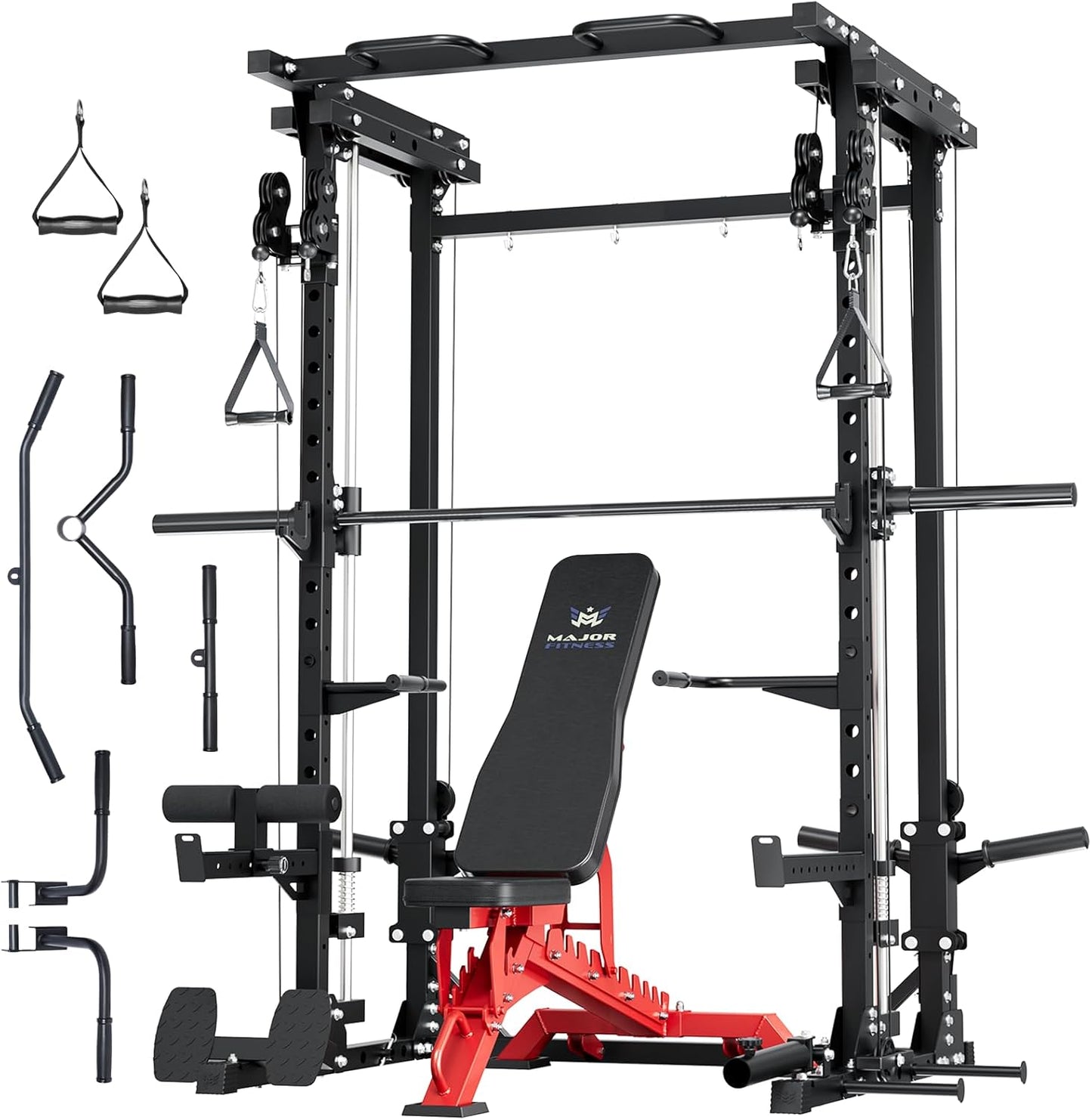 Major Fitness Drone3 Smith△ Machine – All-in-One Home Gym Squat Rack with Weight Bar, Cable Crossover Machine – Heavy-Duty Fitness Equipment for Strength Training and Full-Body Workouts