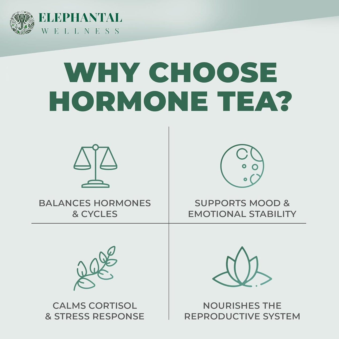 Elephantal Wellness Premium Hormone Herbal Tea | PCOS, Hormonal Balance & Mood Support with Chaste Berry, Shatavari, Dong Quai & Black Cohosh | Handmade, Non-GMO, Caffeine-Free Loose Leaf Blend – 4oz Loose Leaf, 40 Servings