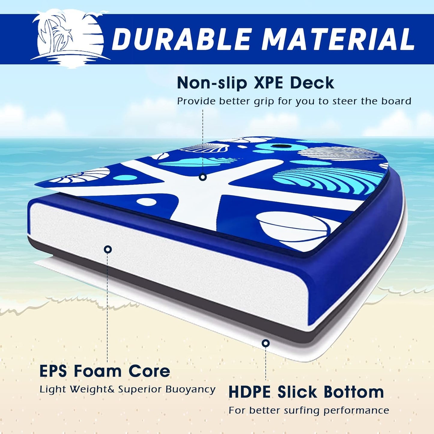 KOTEK 33/37/41 Inch Body Board with Wrist Leash, EPS Core, Dual Channel, HDPE Slick Bottom, Bodyboard for All Skill Levels & Wave Conditions