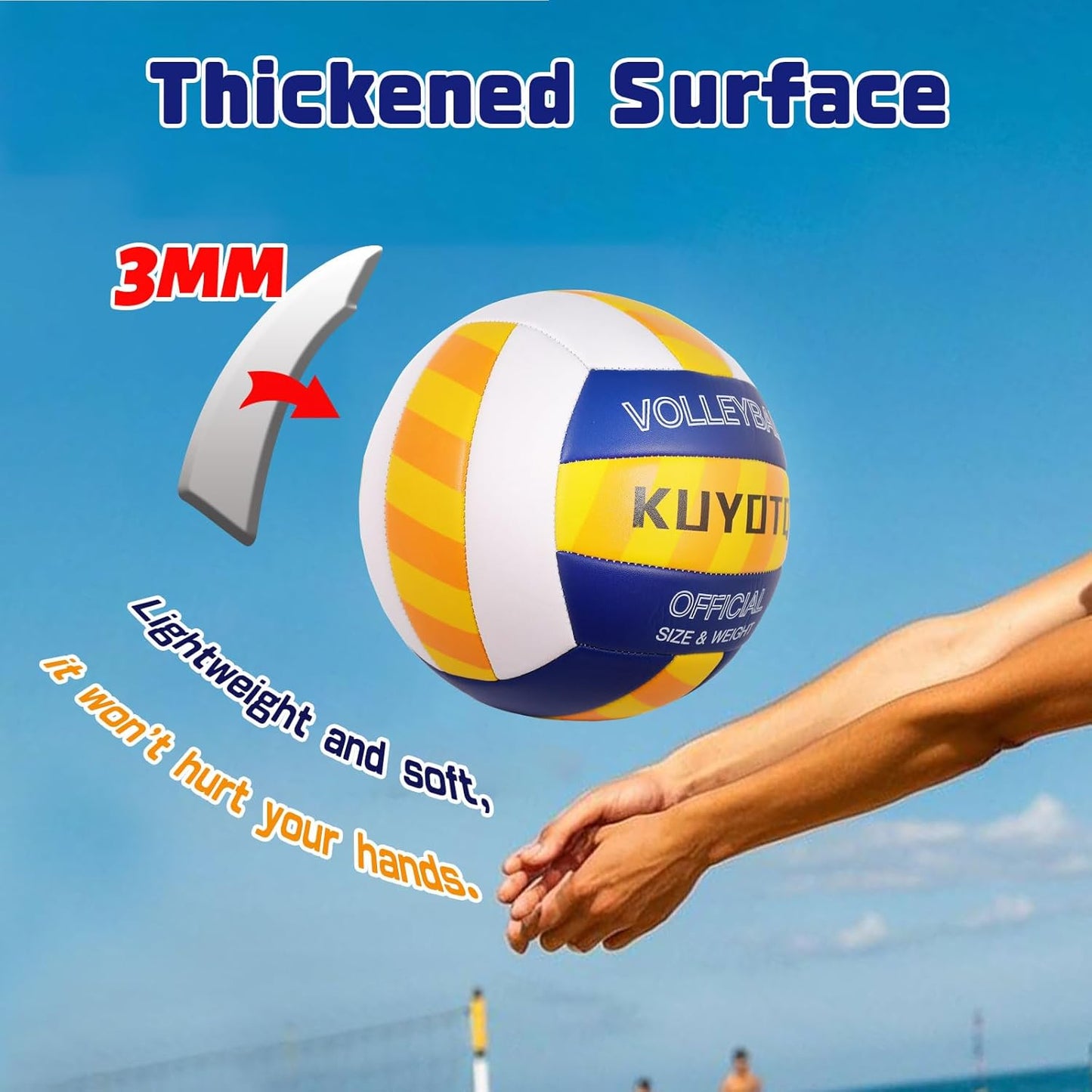 KUYOTQ Official Size 5 in&Outdoor Beach Volleyball,3MM Thickened Surface Soft Leather Youth Womens Mens Volleyball for Game Gym Training(Deflated)