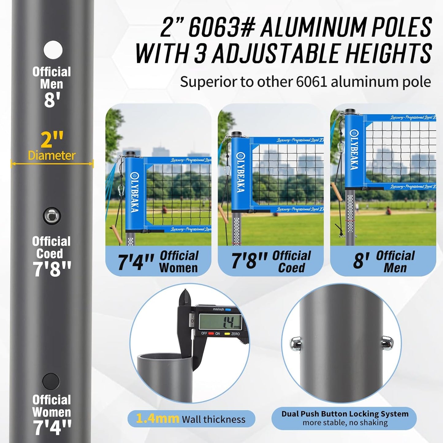 2025 Outdoor Professional Volleyball Net Set for Backyard Beach with Tetoron Net, Adjustable 2" Aluminum Poles, PU Volleyball,Carry Bag - Easy Setup & Anti-Sagg with 2 Tension Adjusters